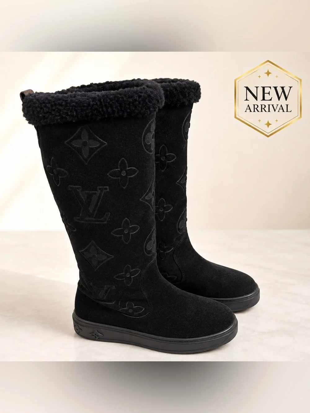 👢Black Monogram Suede Shearling Tall Winter Boots 👢